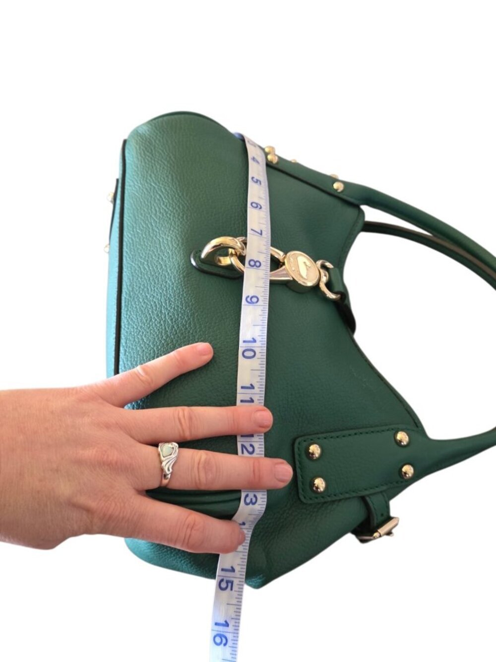 Dooney & Bourke Belvedere Logo Lock Satchel Jade Green Pebble Leather Bag - Picture 5 of 16